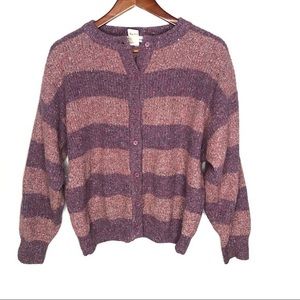 Miss Lea, silk wool blend, button up striped sweater, Size Small.